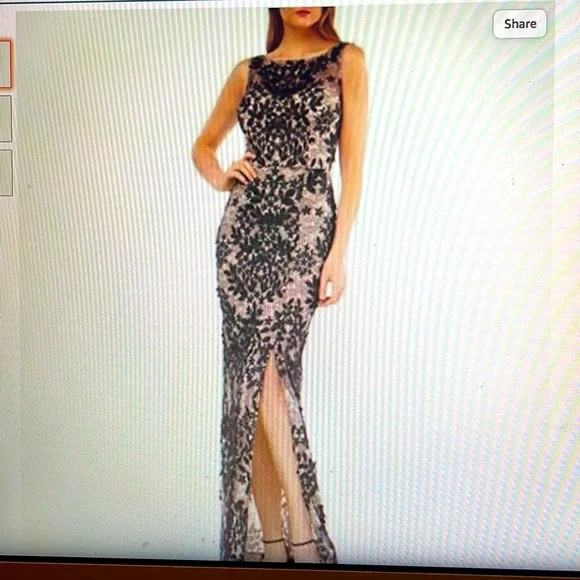 JS Collections Womens Embroidered Illusion Evening Dress Beige 6